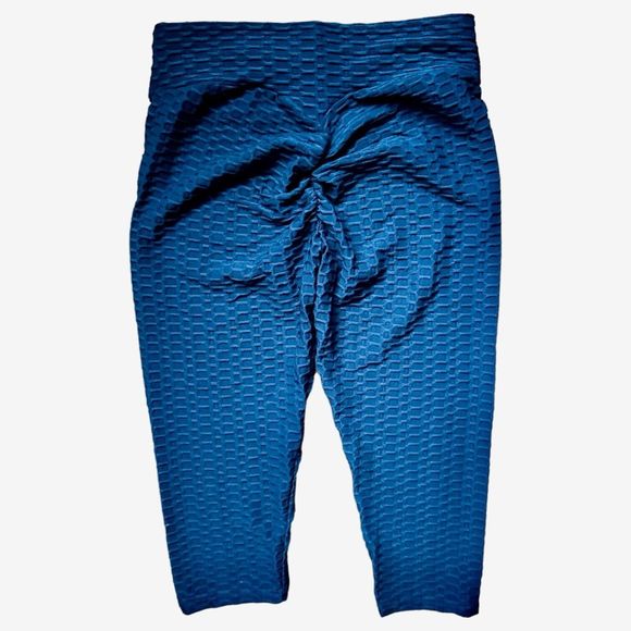 Gillya Honeycomb Scrunched Butt Lift TikTok Workout Leggings Blue Cropped M - Picture 1 of 10